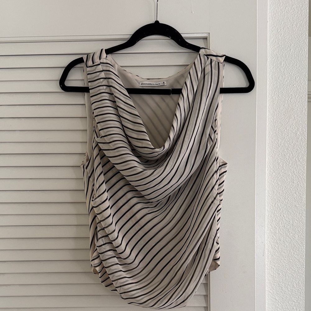Abercrombie & Fitch Ivory and Black Striped Sleeveless Top